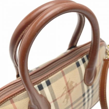  BURBERRY バーバリー ホースフェリー チェック 2WAYバッグ キャメル チェックｘシャドーホース ハンドバッグ 布袋有