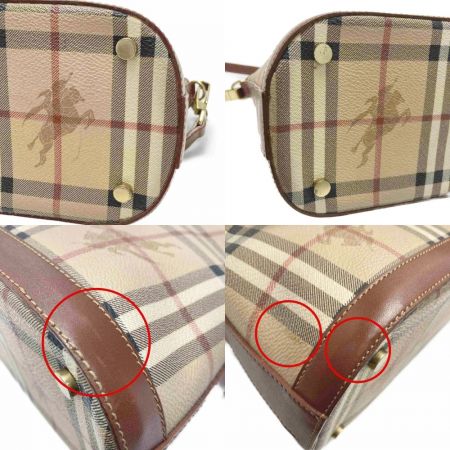  BURBERRY バーバリー ホースフェリー チェック 2WAYバッグ キャメル チェックｘシャドーホース ハンドバッグ 布袋有
