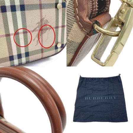  BURBERRY バーバリー ホースフェリー チェック 2WAYバッグ キャメル チェックｘシャドーホース ハンドバッグ 布袋有
