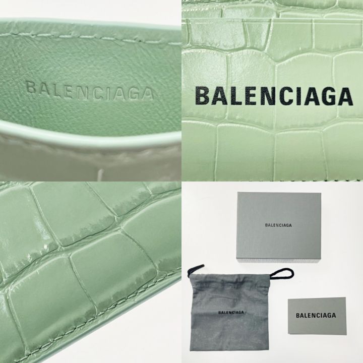 BALENCIAGA バレンシアガ カードケース 593812.3960.R.584046 エメラルドグリーン クロコ型押し レディース  箱・布袋有｜中古｜なんでもリサイクルビッグバン