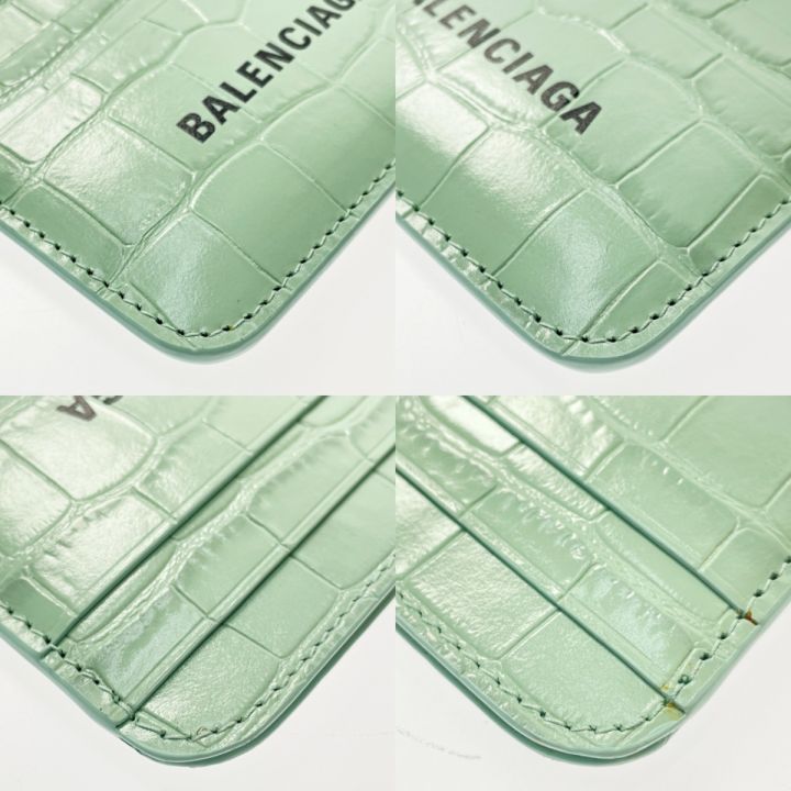 BALENCIAGA バレンシアガ カードケース 593812.3960.R.584046 エメラルドグリーン クロコ型押し レディース  箱・布袋有｜中古｜なんでもリサイクルビッグバン