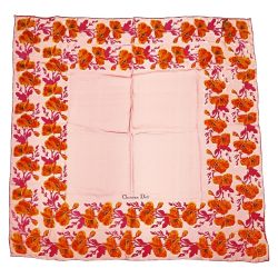 ☆☆ Christian Dior クリスチャンディオール スカーフ オレンジ レーヨン60%×シルク40％ 花柄 レディース Bランク
