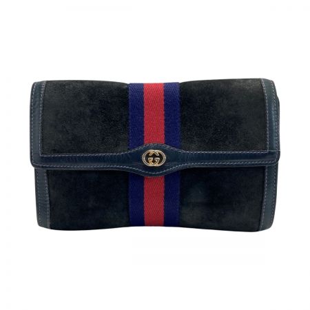  GUCCI グッチ オールドグッチ シェリーライン セカンドバッグ ネイビー スウェード×レザー クラッチバッグ