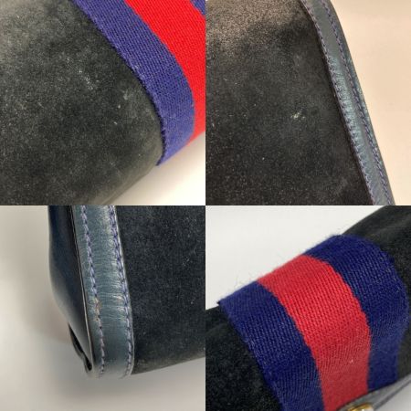  GUCCI グッチ オールドグッチ シェリーライン セカンドバッグ ネイビー スウェード×レザー クラッチバッグ