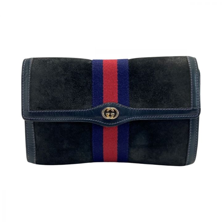 GUCCI グッチ オールドグッチ シェリーライン セカンドバッグ ネイビー スウェード×レザー クラッチバッグ｜中古｜なんでもリサイクルビッグバン