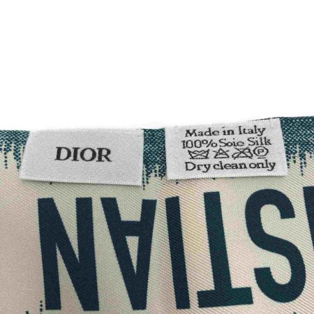  Christian Dior クリスチャンディオール ミッツァ D-STRIPES リボンスカーフ グリーン×アイボリー シルク100％ 箱有 Aランク