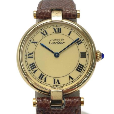  Cartier カルティエ マストヴェルメイユ SV925 590003 アイボリー クォーツ レディース 腕時計 箱有