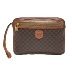 ☆☆ CELINE セリーヌ マカダム柄 セカンドバッグ M95 ブラウン PVC レザー ヴィンテージ Bランク