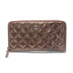 ☆☆ CHANEL シャネル マトラッセ ラウンドファスナー長財布 ブラウン エナメル Bランク