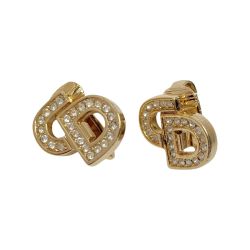 ☆☆ Christian Dior クリスチャンディオール CDロゴ ラインストーン イヤリング ゴールド GP ヴィンテージ Bランク