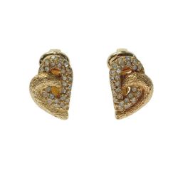 ☆☆ Christian Dior クリスチャンディオール ハート モチーフ ラインストーン ゴールド GP イヤリング Bランク