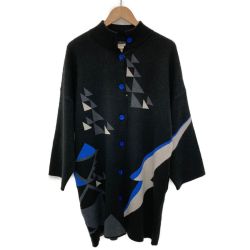 ☆☆ SUPER LADY kansai yamamoto スタンドカラージャージーニットコート L レディース 3920-W-813 ブラック×ブルー Sランク