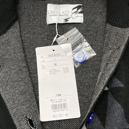  SUPER LADY kansai yamamoto スタンドカラージャージーニットコート L レディース 3920-W-813 ブラック×ブルー