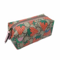 ☆☆ GUCCI グッチ GGスプリーム ストロベリーモチーフ ポーチ 576217 ストロベリー ピンク コスメポーチ いちご Aランク