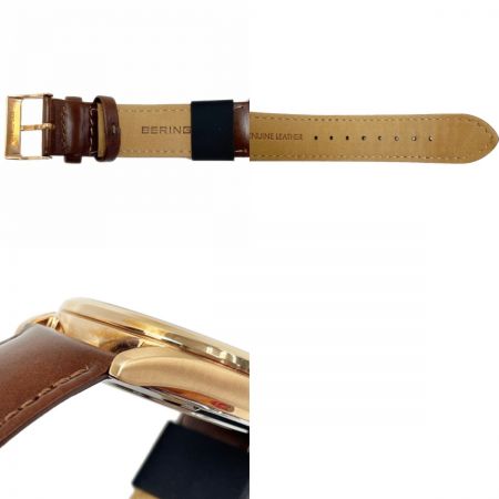  BERING 自動巻き 16243-564 ブラウン アナログ 白文字盤 レザー メンズ 腕時計