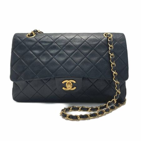  CHANEL シャネル マトラッセ25 Wフラップ チェーンショルダーバッグ ブラック ラムスキン