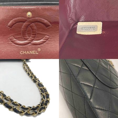  CHANEL シャネル マトラッセ25 Wフラップ チェーンショルダーバッグ ブラック ラムスキン