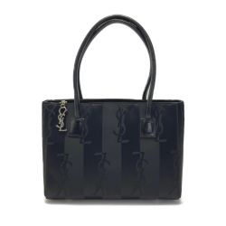 ☆☆ Yves Saint Laurent イブサンローラン YSL 総柄 ハンドバッグ ブラック キャンバス×レザー ヴィンテージ Bランク