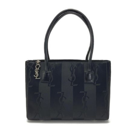  Yves Saint Laurent イブサンローラン YSL 総柄 ハンドバッグ ブラック キャンバス×レザー ヴィンテージ