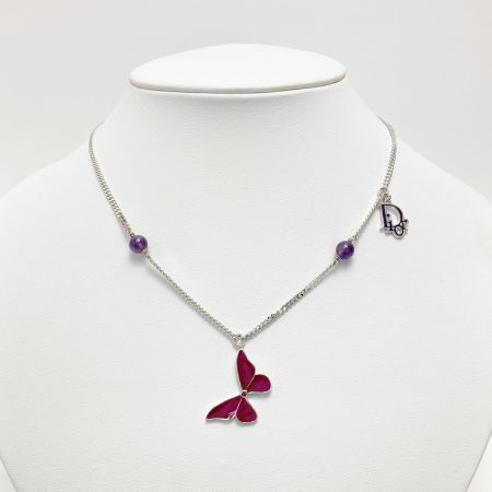  Christian Dior クリスチャンディオール バタフライモチーフ ネックレス シルバー メッキ 蝶