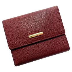 ☆☆ BURBERRY バーバリー Wホック財布 三つ折り財布 YT4608 バーガンディー レザー レディース ゴールド金具 Bランク