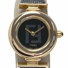  FENDI フェンディ FFロゴ GP ラウンドフェイス 320L ブラック クォーツ レディース 腕時計 Bランク