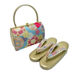 ☆☆  草履&バッグセット Fサイズ 草履長さ約24.5㎝ 花柄 箱付き 和装小物 Aランク