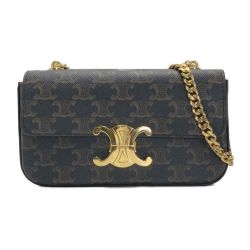 ☆☆ CELINE セリーヌ トリオンフ チェーンショルダーバッグ W-LM-2291 ダークブラウン ハンドバッグ Aランク