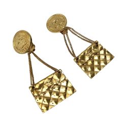 ☆☆ CHANEL シャネル ココマーク マトラッセ コイン＆バッグモチーフ イヤリング GP ヴィンテージ 箱有 Bランク