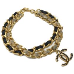 ☆☆ CHANEL シャネル ココマーク ラインストーン チェーンブレスレット BKxWHxGD ココマークラインストーン一個脱落 GP ヴィンテージ Cランク