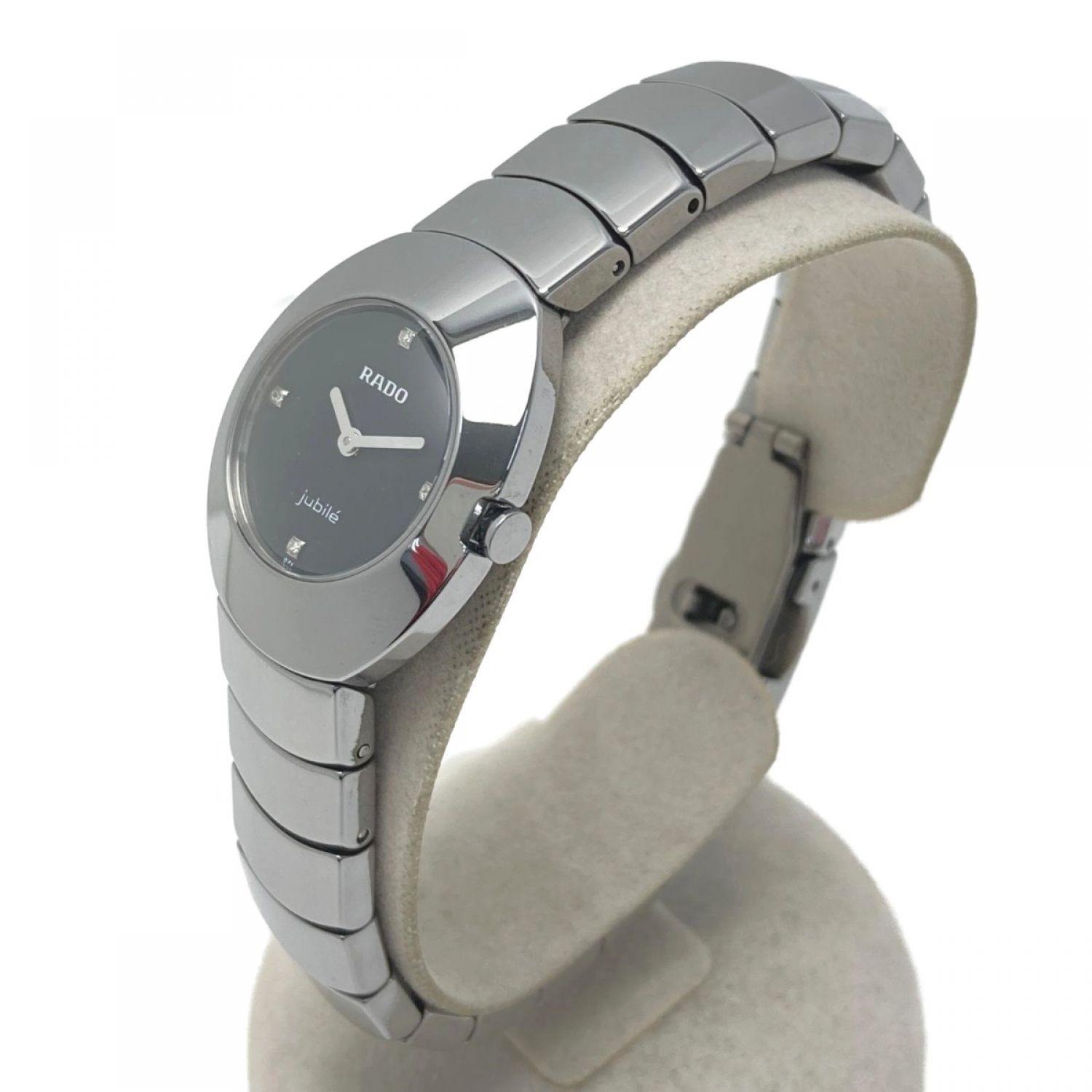 【新品電池】ラドー ジュビリ 黒文字盤 腕時計 オクタゴン ダイヤ4P シルバー
