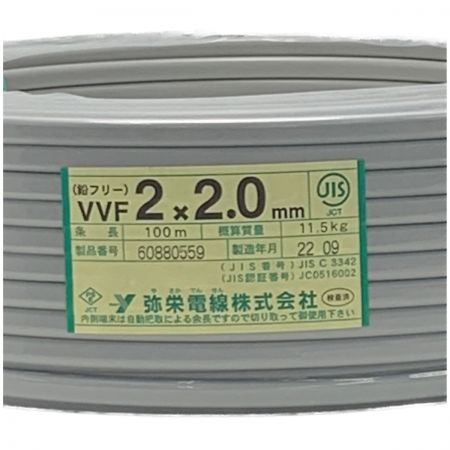  弥栄電線株式会社 《 VVFケーブル 》100m巻 / 灰色 / VVF2×2.0 / 60880559