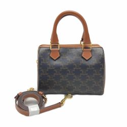 ☆☆ CELINE セリーヌ トリオンフ ミニボストン 2WAYバッグ ブラウン ハンドバッグ ショルダーバッグ 布袋有 Aランク