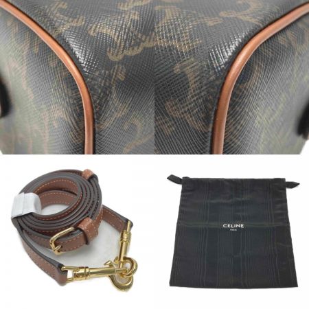  CELINE セリーヌ トリオンフ ミニボストン 2WAYバッグ ブラウン ハンドバッグ ショルダーバッグ 布袋有