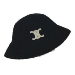 ☆☆ CELINE セリーヌ クロシェバケットハット トリオンフ 2A80T384D ブラック カシミヤ100％ Aランク