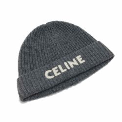 ☆☆ CELINE セリーヌ ロゴ ビーニー ニット帽 2A45T 207O グレー カシミヤ100％ Bランク