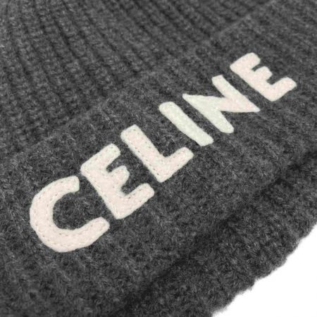  CELINE セリーヌ ロゴ ビーニー ニット帽 2A45T 207O グレー カシミヤ100％