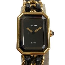 ☆☆ CHANEL シャネル プルミエール Lサイズ ブラック×ゴールド クォーツ レディース 腕時計 Cランク