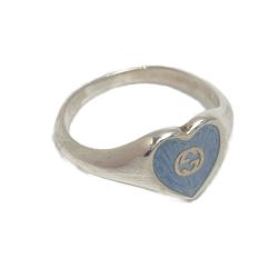 ☆☆ GUCCI グッチ インターロッキングG エナメルハート ライトブルー リング SV925 指輪 Bランク