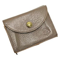 ☆☆ IL BISONTE イルビゾンテ 三つ折り フラップウォレット グレー 財布 レザー レディース ゴールド金具 布袋有 Bランク