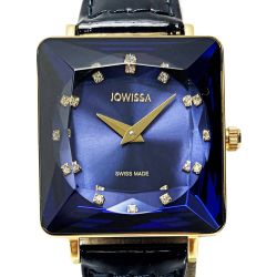 ☆☆ JOWISSA ファセット プリンセス ゴールド×ブルー クォーツ レディース スクエア レザー 腕時計 Aランク