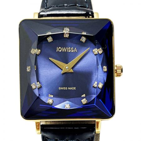  JOWISSA ファセット プリンセス ゴールド×ブルー クォーツ レディース スクエア レザー 腕時計