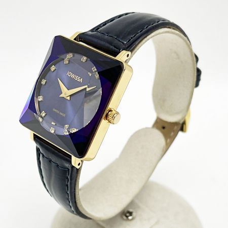 JOWISSA ファセット プリンセス ゴールド×ブルー クォーツ レディース スクエア レザー 腕時計