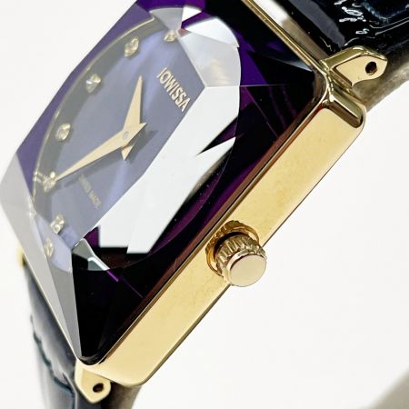  JOWISSA ファセット プリンセス ゴールド×ブルー クォーツ レディース スクエア レザー 腕時計