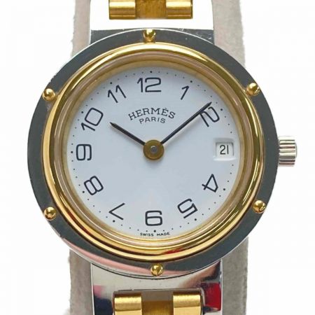  HERMES エルメス クリッパー CL4.220 ホワイト文字盤 クォーツ レディース 腕時計
