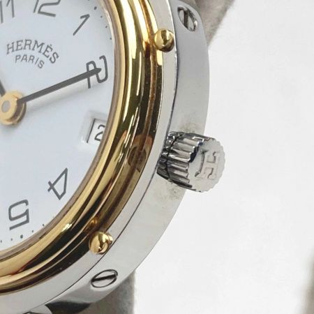  HERMES エルメス クリッパー CL4.220 ホワイト文字盤 クォーツ レディース 腕時計