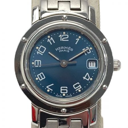  HERMES エルメス クリッパー デイト CL4.210 ブルー クォーツ レディース 腕時計