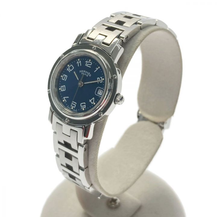 HERMES エルメス クリッパー デイト CL4.210 ブルー クォーツ