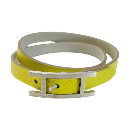  HERMES エルメス ビーアピ M刻印 ドゥブルトゥール ライムxエタン リバーシブル ブレスレット スイフト レディース シルバー金具 布袋有