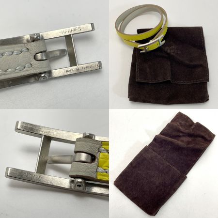  HERMES エルメス ビーアピ M刻印 ドゥブルトゥール ライムxエタン リバーシブル ブレスレット スイフト レディース シルバー金具 布袋有